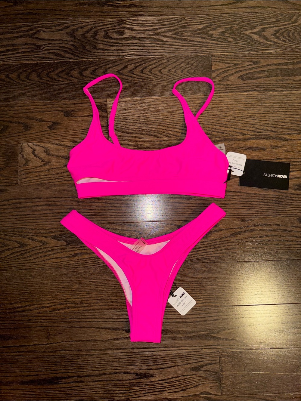 Fashion Nova Neon Pink Scoop Bikini Set